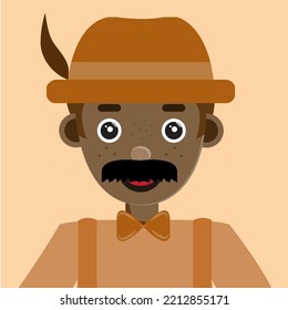 vector man with mustache in brown shirt and hat