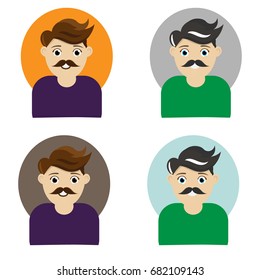 Vector man with mustache icons. flat set
