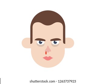 Vector man with nosebleed on the White Blackground