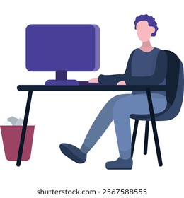 Vector man in office using cloud data storage icon