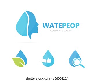 Vector of man and oil logo combination. Face and drop symbol or icon. Unique human and water, aqua logotype design template.