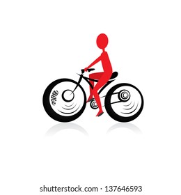 vector man on bike silhouette . Mountain bike on the road. vector Bike silhouette with abstract man.