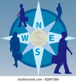 Vector - Man on the compass show different directions