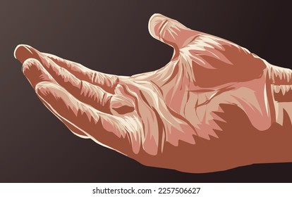 Vector abierto de la mano, palma con los dedos. Esbozar fondo de estilo plano