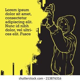 vector man painting graffiti on the wall