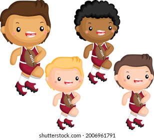 a vector of a man playing Australian football with multiple skin tones options