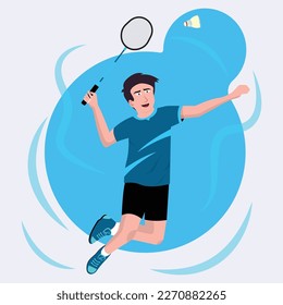 vector man playing badminton and doing a jumping smash