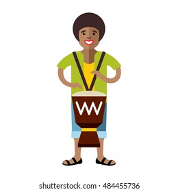 Vector Man playing Djembe. African music. Flat style colorful Cartoon illustration.