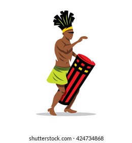 Vector Man playing the Drum. African music Cartoon Illustration. African man playing a Djembe. Branding Identity Corporate unusual Logo isolated on a white background