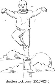 vector - hombre practicando la meditación yoga - aislado en el fondo