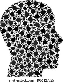 Vector man profile covid collage icon created for health care purposes. Man profile mosaic is created with randomized covid pathogen items.