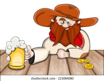 Vector man in pub with beer isolated on white