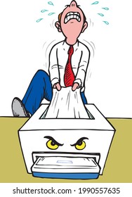 vector of a man pulling paper from printer