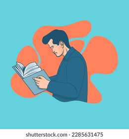  vector man reading book flat illustration