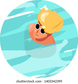 Vector man relaxes in the water