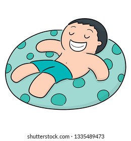 vector of man relaxing on life ring