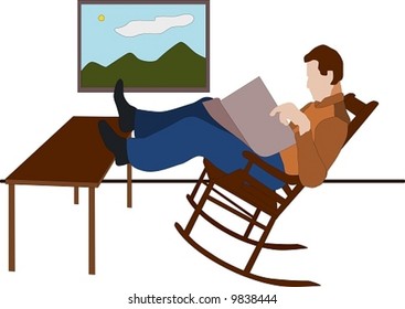 vector - man restful in rocking-chair and seeing