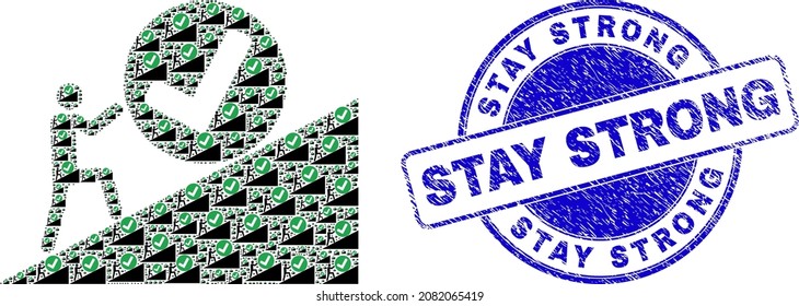 Das Mosaik des Vector-Mann-Rolling-Bestätigungs-Icon ist so konzipiert, dass er sich selbst wiederholt, indem er die Bestätigungsteile aufrollt. Bleiben Sie mit kräftigem Gummi blaues, rundes Wasserzeichen.