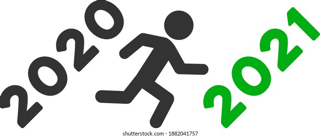 Vector man run to 2021 illustration. An isolated illustration on a white background.