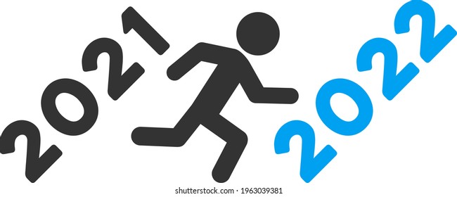 Vector man run to 2022 illustration. An isolated illustration on a white background.