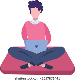 Vector man searching idea on internet using laptop