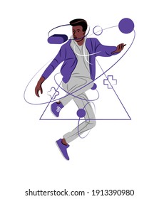 Vector man in shadow of sharp lines style