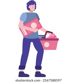 Vector man with shopping basket icon isolated