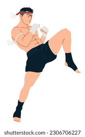 Vector of the man is showing a knee thrust, the art of Muay Thai. For exercise, combat training and self-defense too.