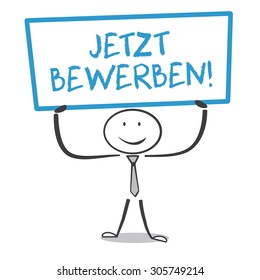 Vector of a man with a sign - apply now german