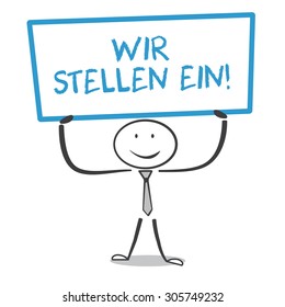 Vector of a man with a sign - we are hiring german