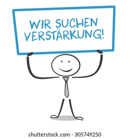 Vector of a man with a sign - work with us german