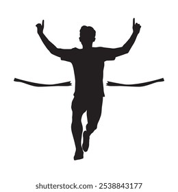 vector man silhouette front view of sprinter running as winner. black isolated on white