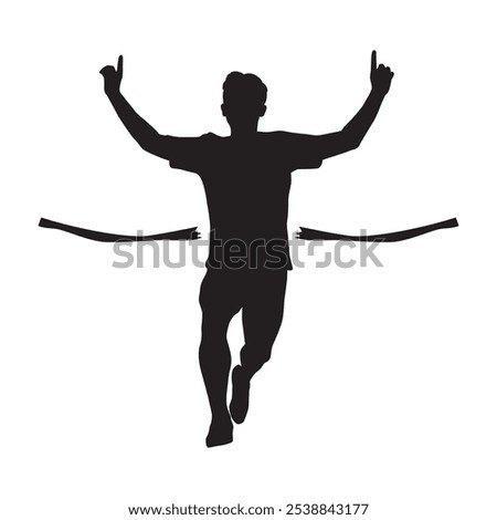 vector man silhouette front view of sprinter running as winner. black isolated on white