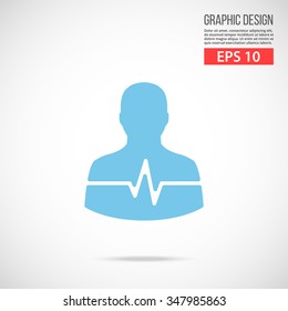 Vector man silhouette and pulse icon. Blue vector icon. Modern flat design vector illustration, quality concept for web banner, web and mobile application, infographic. Isolated on gradient background