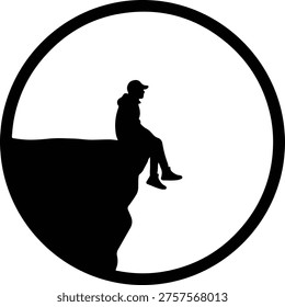 Vector man silhouette sitting on a cliff edge illustration