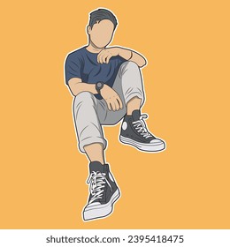 Vector de un hombre sentado relajado en un estilo fresco