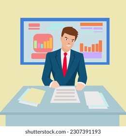 vector of man sitting report portfolio stocks very rich in the room