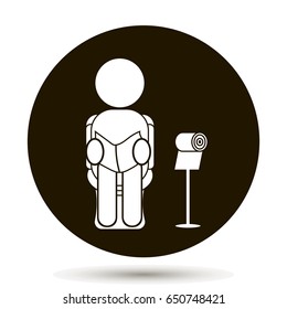 Vector man sitting in toilet and reading book journal. on black background