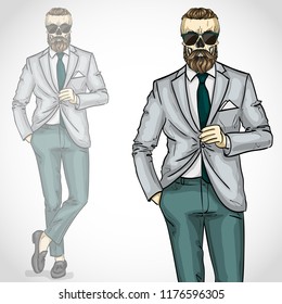 Vector man with skull and beard, moustaches