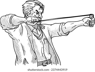 vector - man and slingshot isolated on background