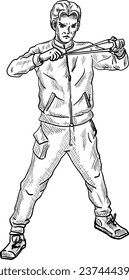 vector - man and slingshot isolated on background