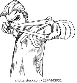 vector - man and slingshot isolated on background
