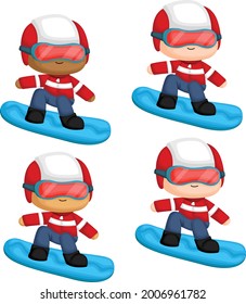 a vector of a man snowboarding with multiple skin tones options