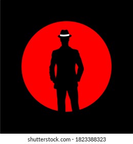 vector of a man standing in a hat and suit