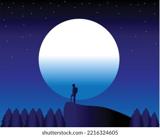 vector of a man standing in the moonlight at night