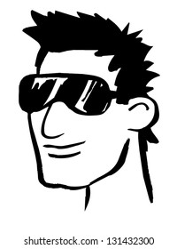 Vector man sun glasses line drawing