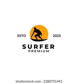 Vector man surfing logo design concept illustration idea