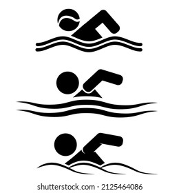 Vector Man Swimming Graphic Icon Set Isolated on White Background. Summer Swim Water Information. Logo Design Element Illustration. Swimmer Sport Concept.