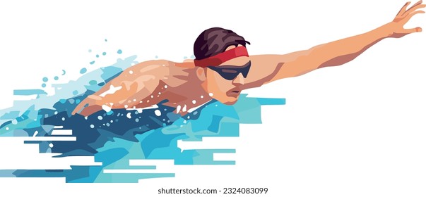 Vector man swimming on the sea illustration