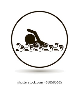 Vector man swimming, swimming in a river, in the sea. Waves.
On a white background